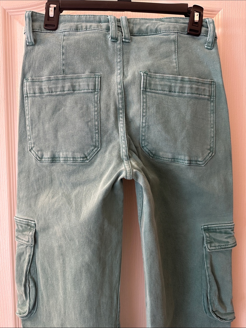 Wide Leg Cargo Jeans in Teal - Picture 5 of 9